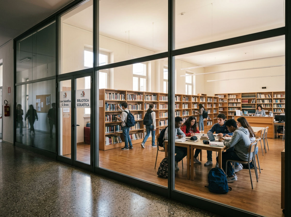 Parete divisoria in vetro per biblioteca